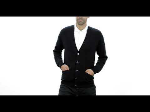 Cashmere Cardigan Mens in Black | Model Video 