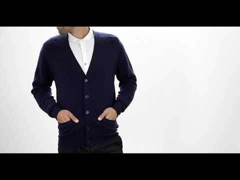 Cashmere Cardigan Mens in Navy Blue Video 