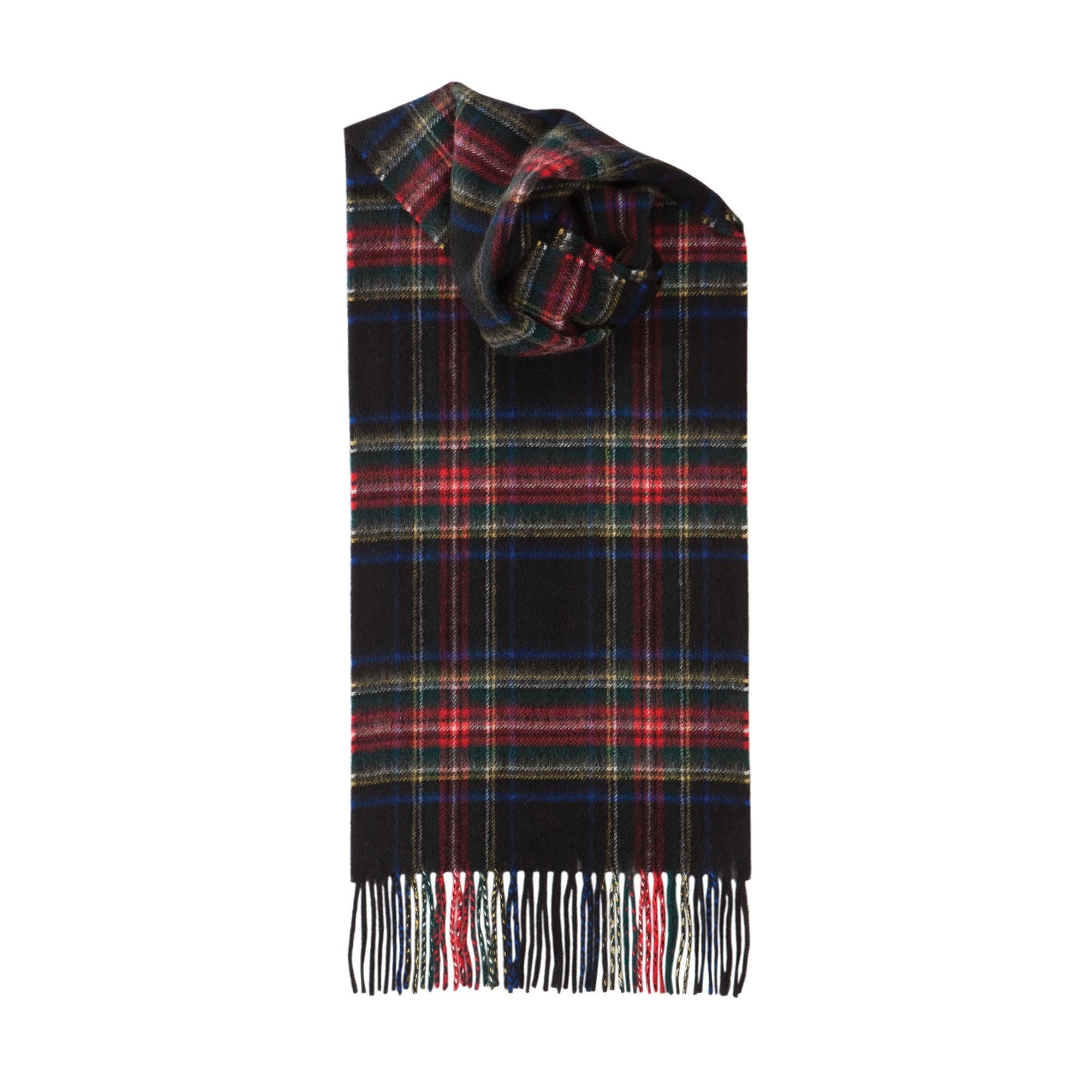 Tartan Cashmere Scarf Black Stewart 
Folded
