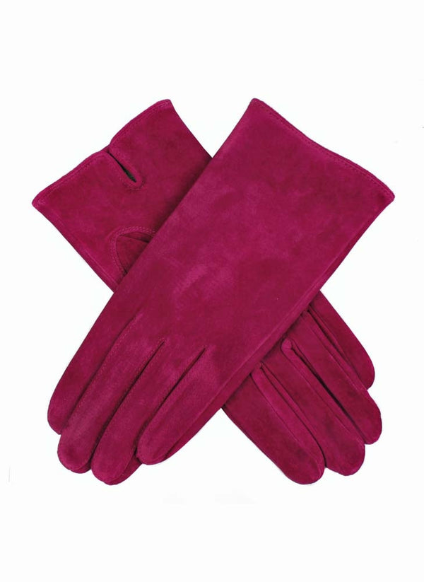 Suede ladies gloves in cerise 