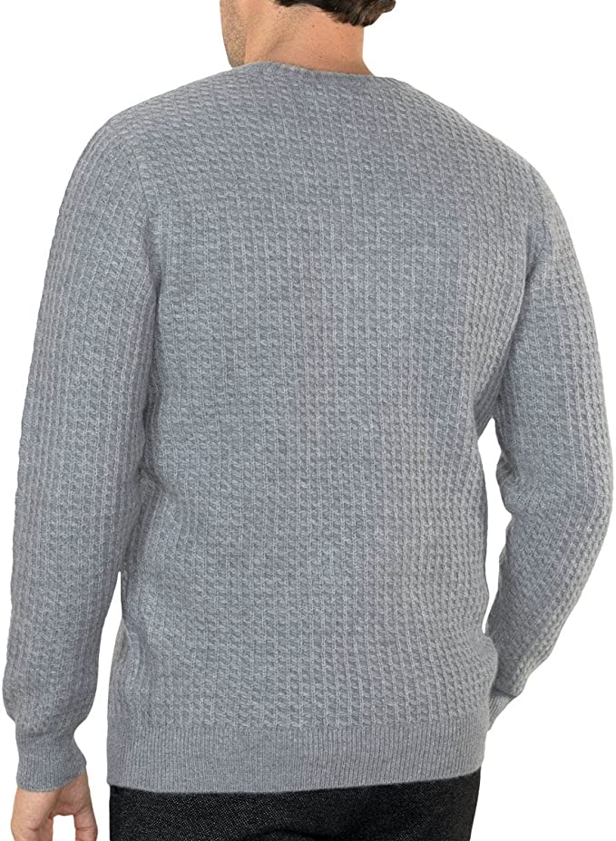 Lona Scott - Mens 4-Ply Cashmere Round Neck - Honeycomb Knit