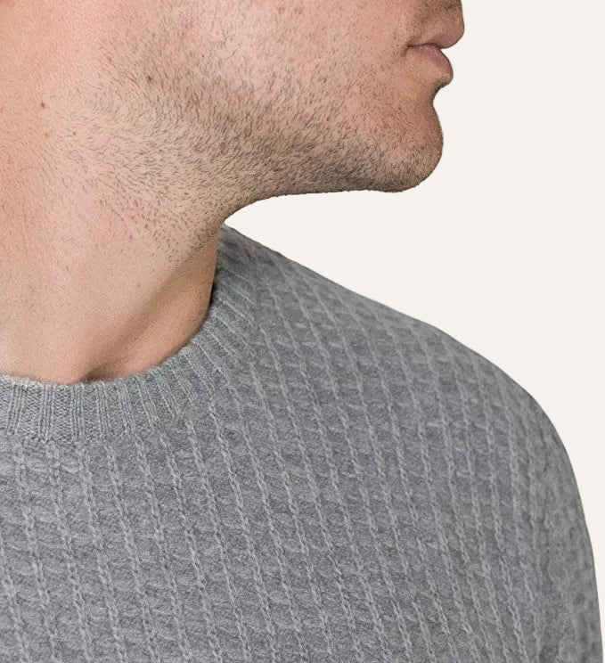 Lona Scott - Mens 4-Ply Cashmere Round Neck - Honeycomb Knit