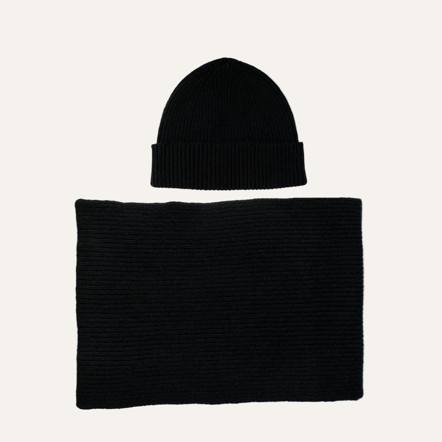 Hat and Scarf Set Black, Wool 