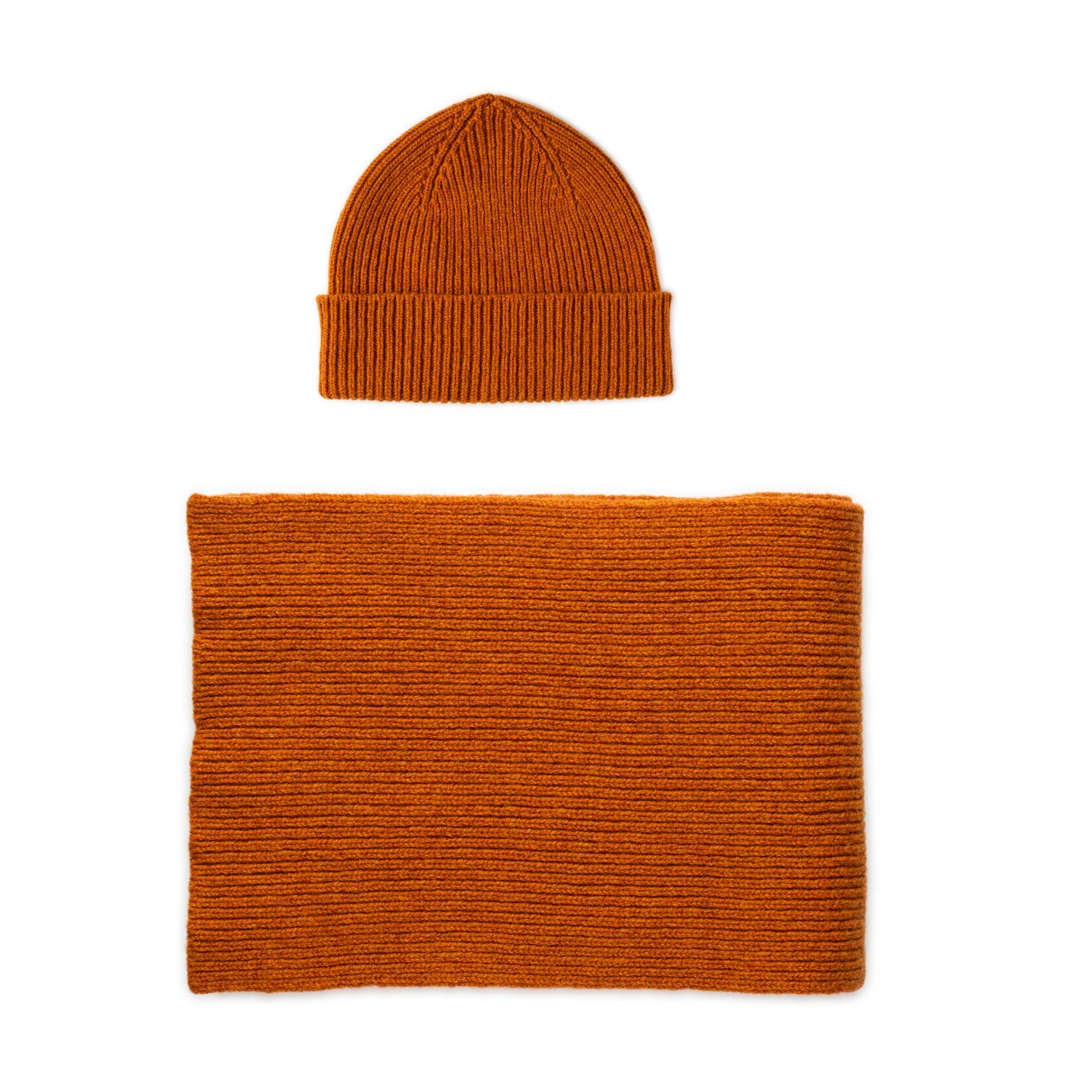 Orange Wool Hat and Scarf Set - Ribbed