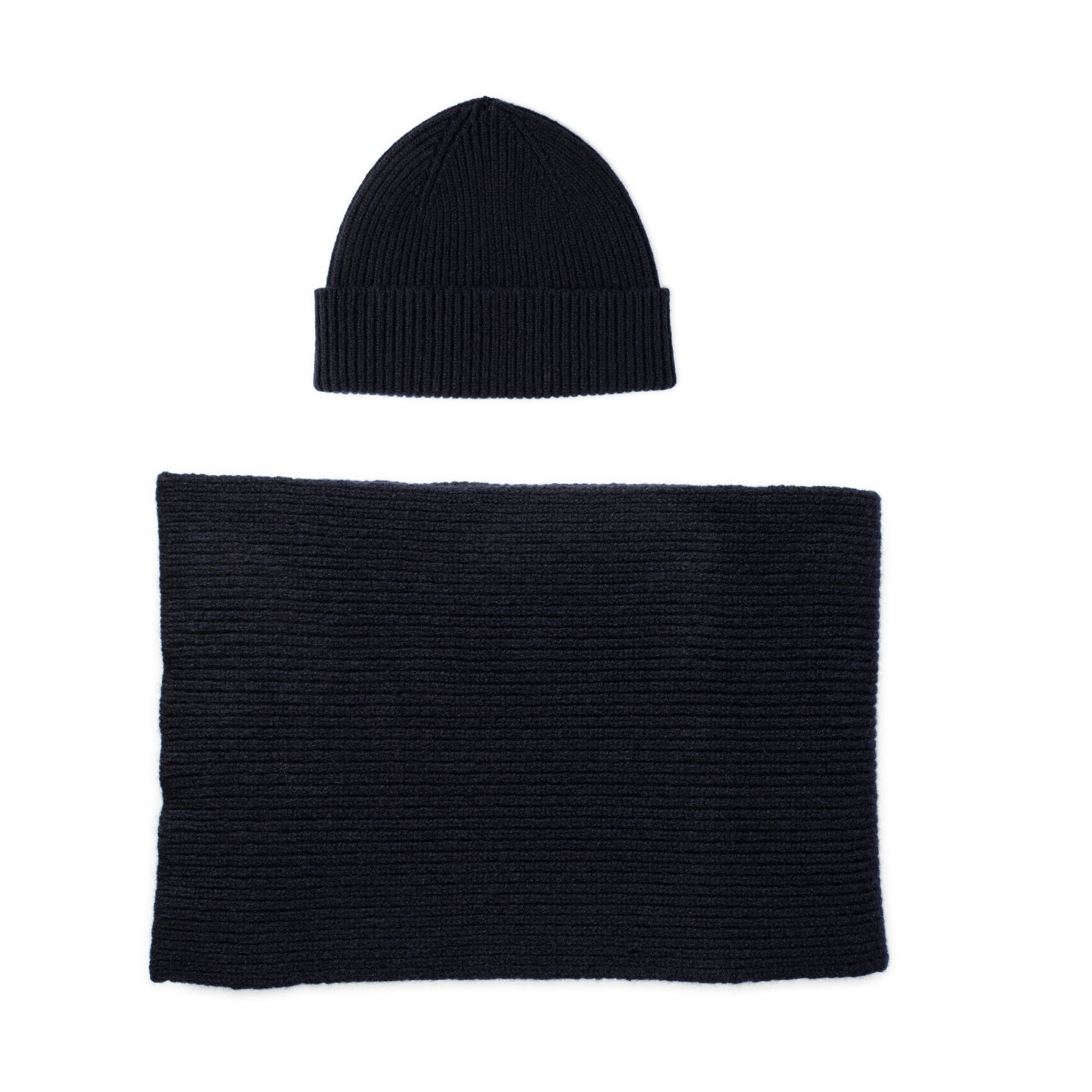 Navy Ribbed Lambswool Hat and Scarf Set