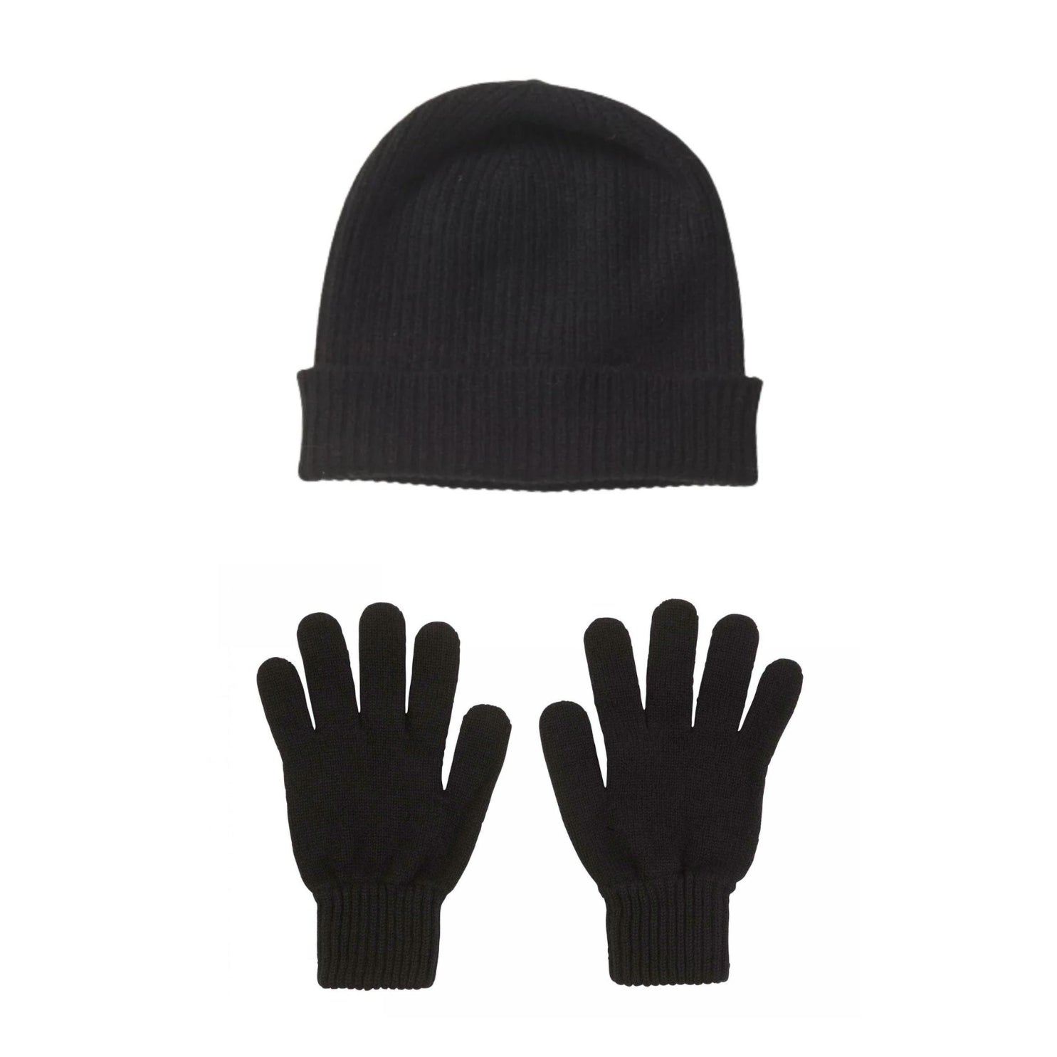 Black cashmere hat and gloves set 