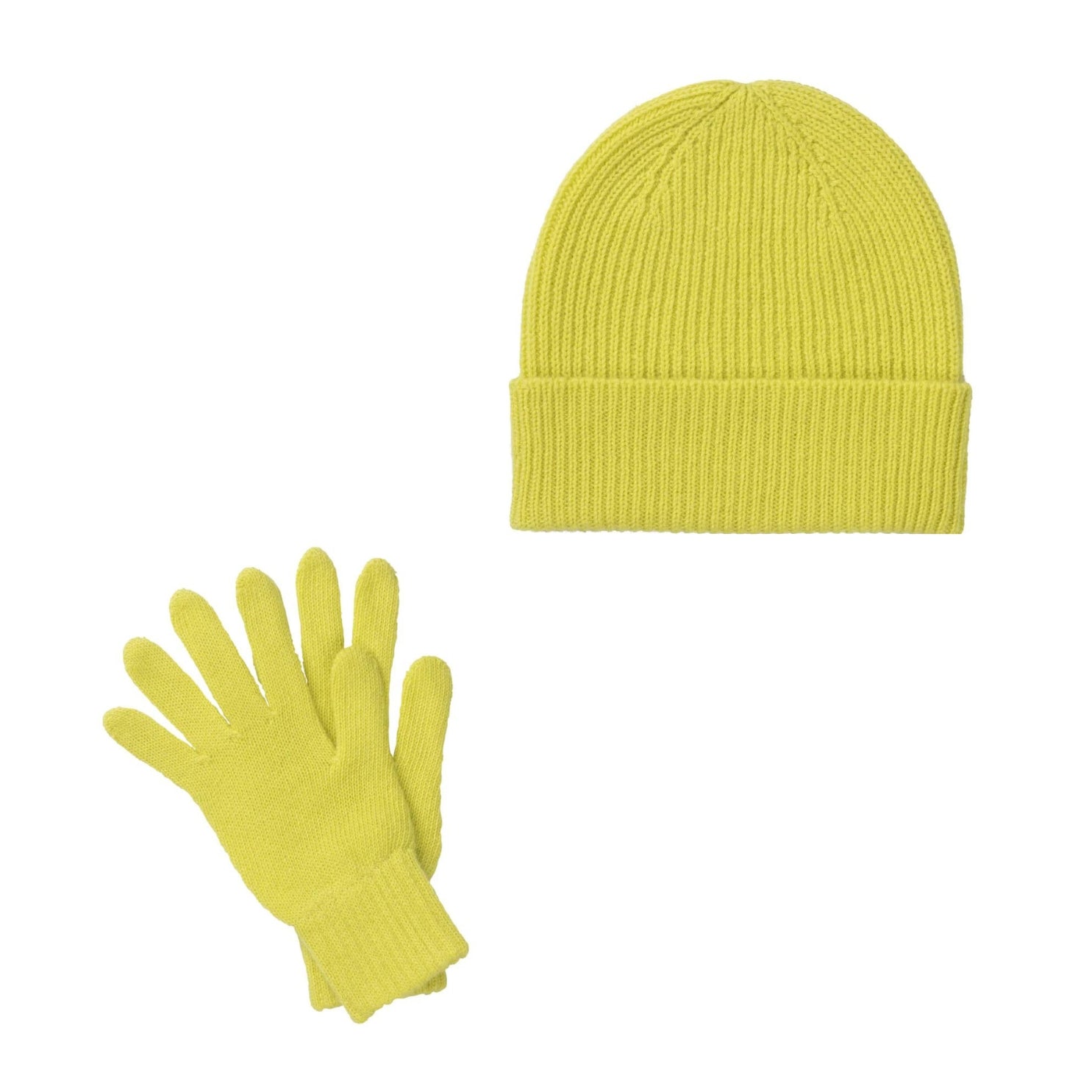 Yellow Cashmere Hat and Gloves Set 