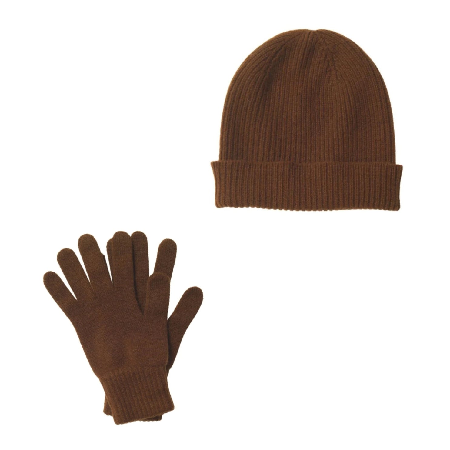 Brown Cashmere Hat and Gloves Set 