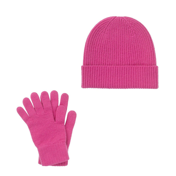 Hot Pink Cashmere Hat and Gloves Set 