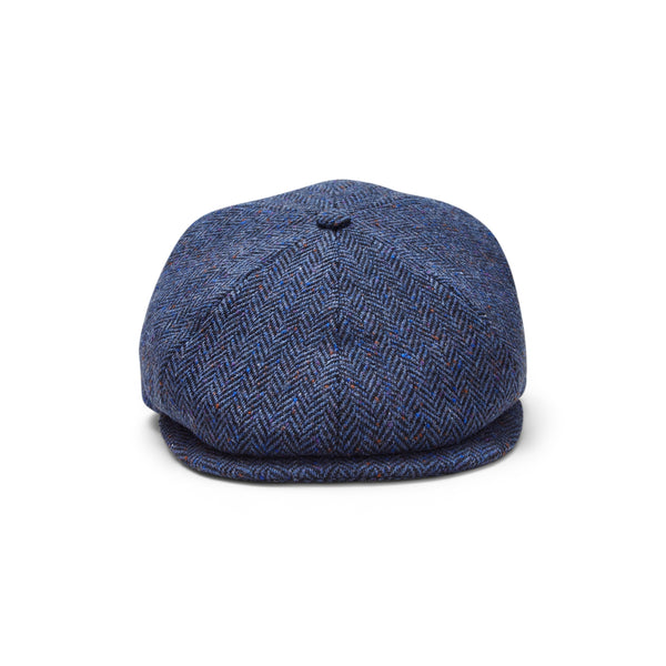 Donegal Tweed 6 Piece News Boy Cap | Blue Narrow Herringbone | City Sport