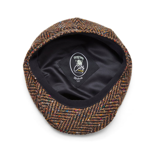 Donegal Tweed 8 Piece Baker Boy Cap | Brown Speckled Herringbone | City Sport