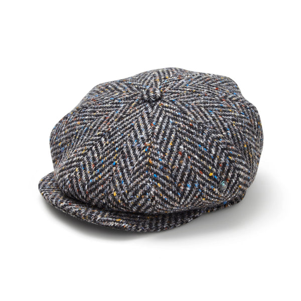 Donegal Tweed Piece Baker Boy Cap Grey Herringbone City Sport