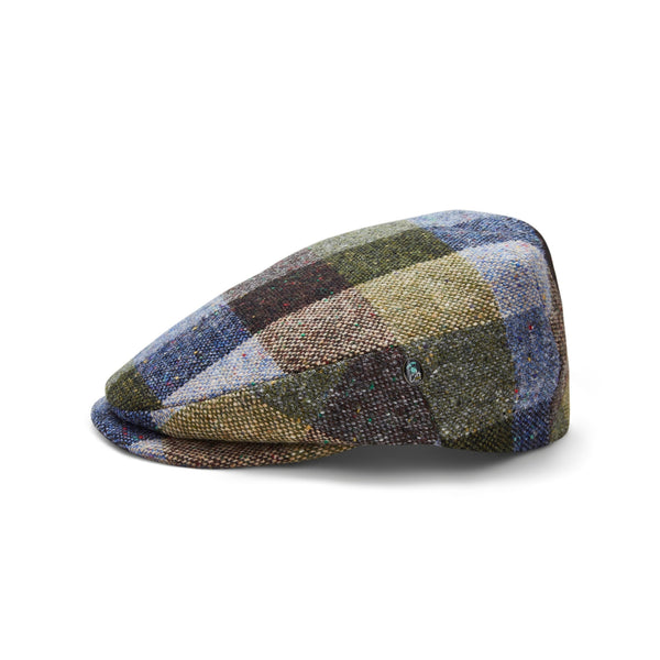 Donegal Tweed Flat Cap | Extended Peak Blue Green Check | City Sport