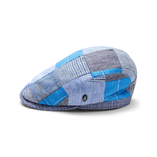 Mens Summer Cap | Linen Mix | Blue Patchwork | City Sport