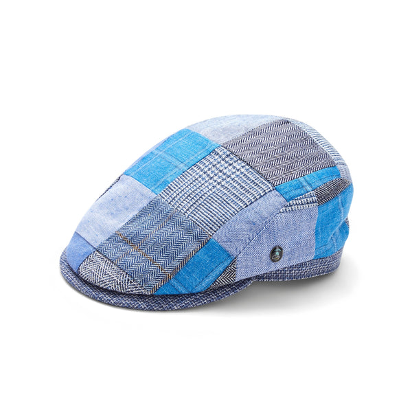 Mens Summer Cap | Linen Mix | Blue Patchwork | City Sport