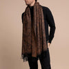 Johnsons of Elgin | Tree of Life Cashmere Stole | Dark Camel Cashmere Stole | Wrap | Large Scarf on Model | buy at The Cashmere Choice | London