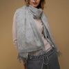 Johnsons of Elgin | Tree of Life Cashmere Stole | Pale Blue Cashmere Stole | Wrap | Large Scarf on Model | buy at The Cashmere Choice | London