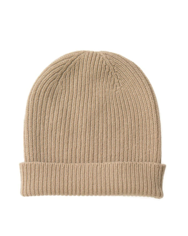 camel beige ribbed cashmere beanies 
for men and women made in Scotland