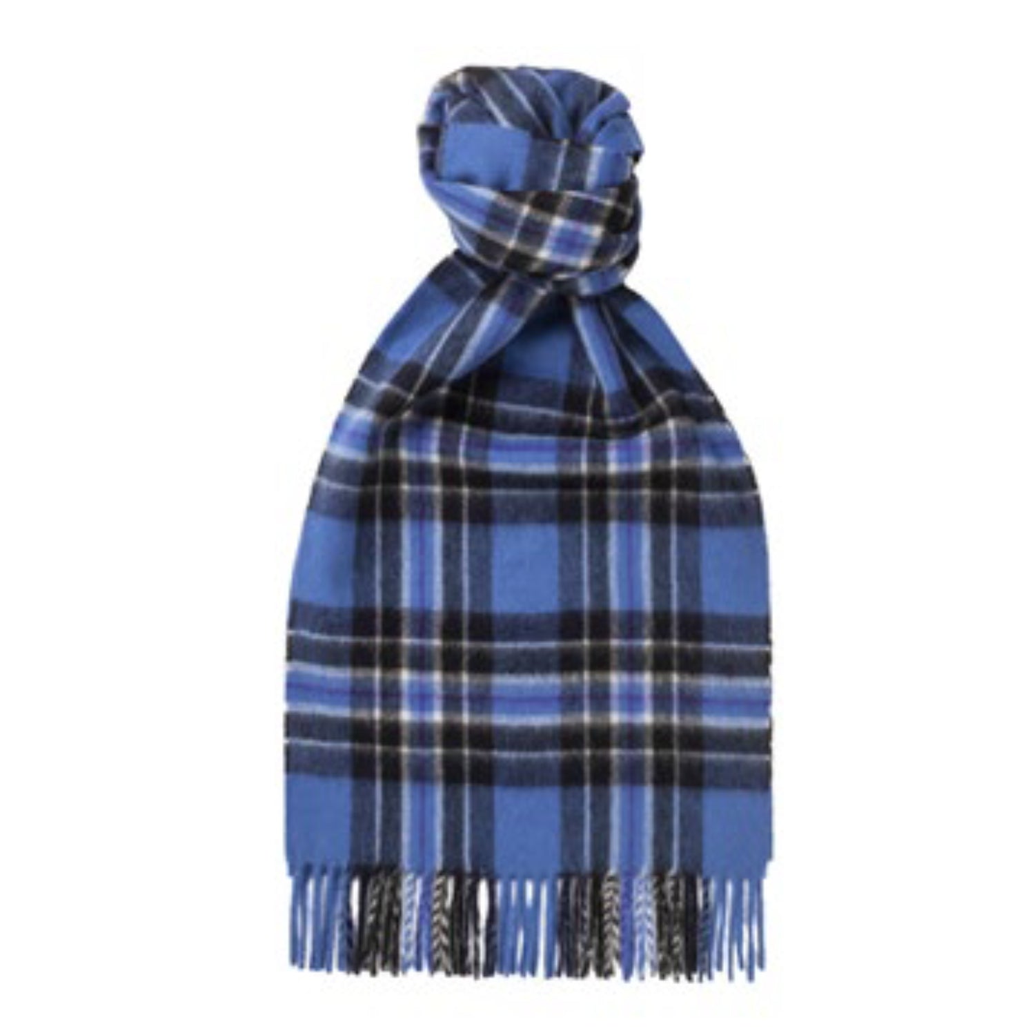 Pure Cashmere Checked Scarf - Modern Tartan Blue 