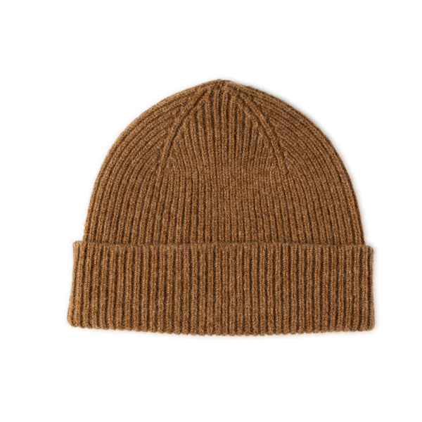 Lambswool beanie - brown ribbed beanie hat for men and women