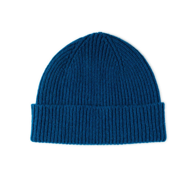 Lambswool beanie - ocean blue ribbed beanie hat for men and women