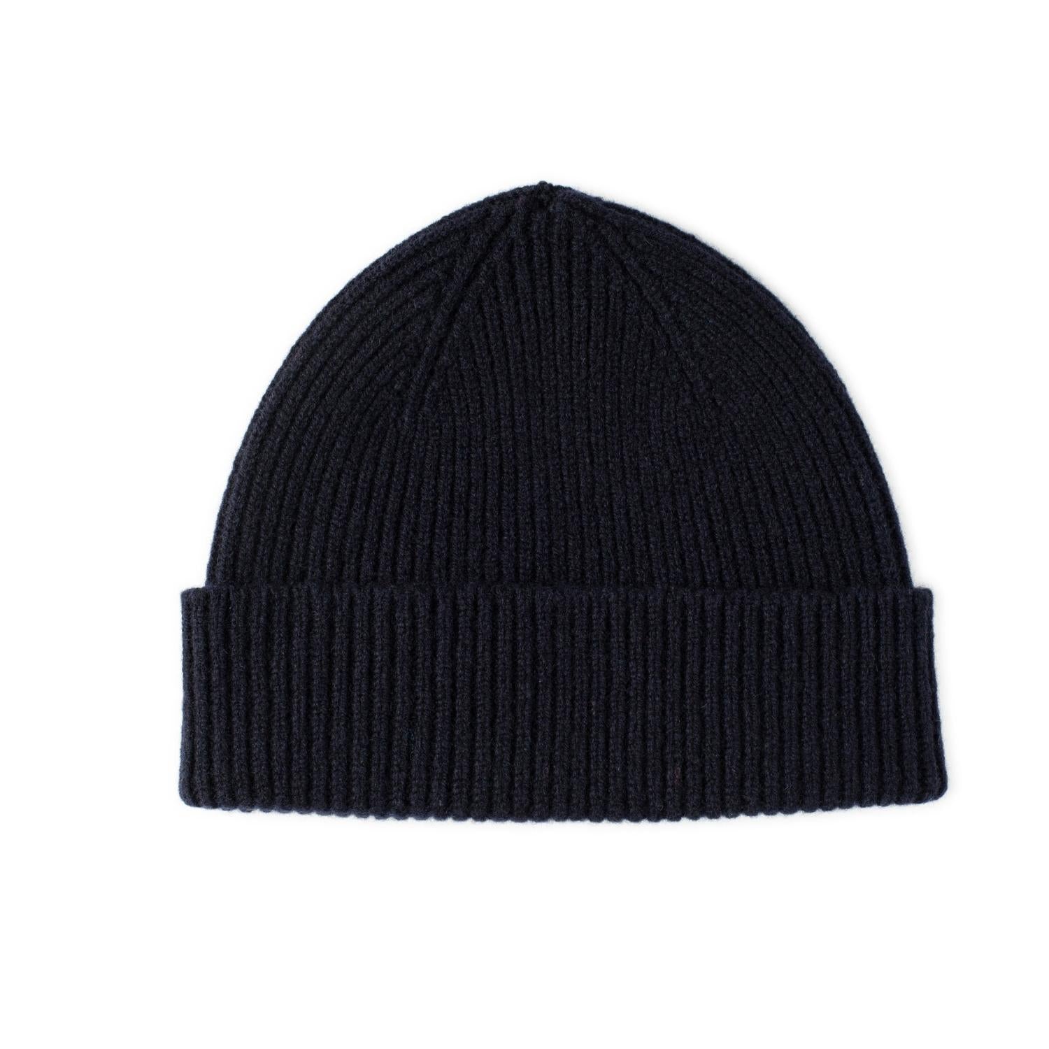 Lambswool beanie - navy ribbed beanie hat for men and women