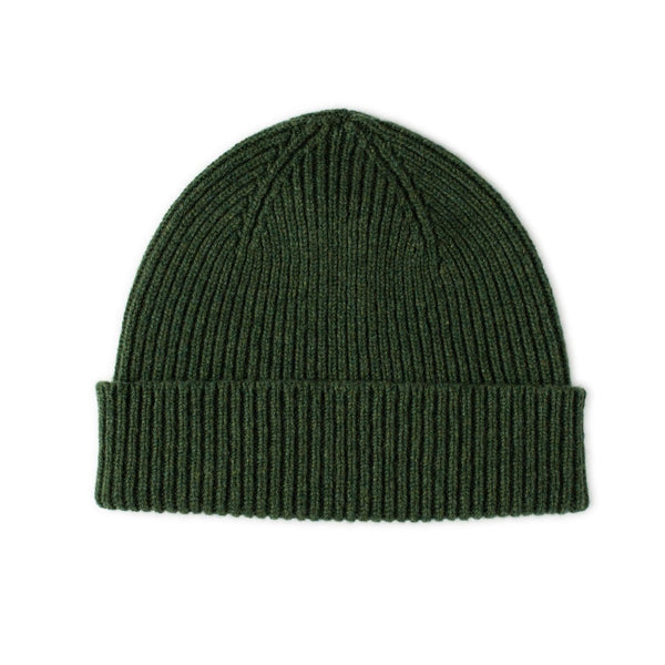 Lambswool beanie - green ribbed beanie hat for men and women