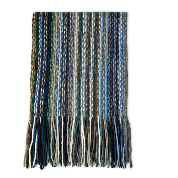 Knitted striped scarves - lambswool scarf - blue - multicoloured 