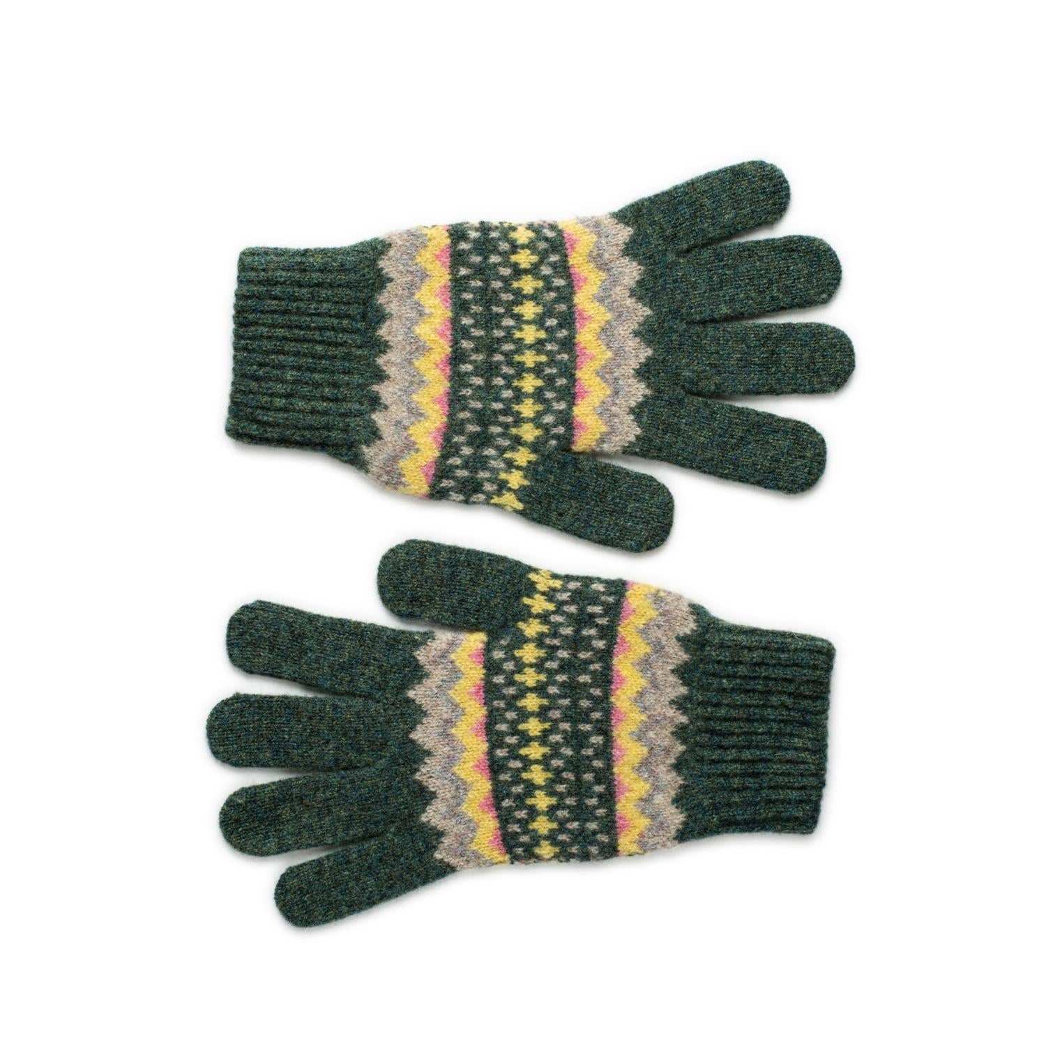 Pure Lambswool Patterned Christmas Gloves - Green
