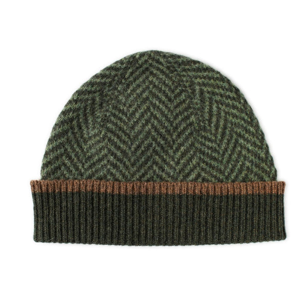 Lambswool Patterned Beanie - Green