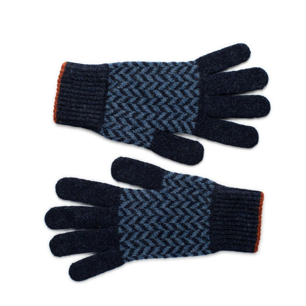 lambswool gloves mens - blue pattern 