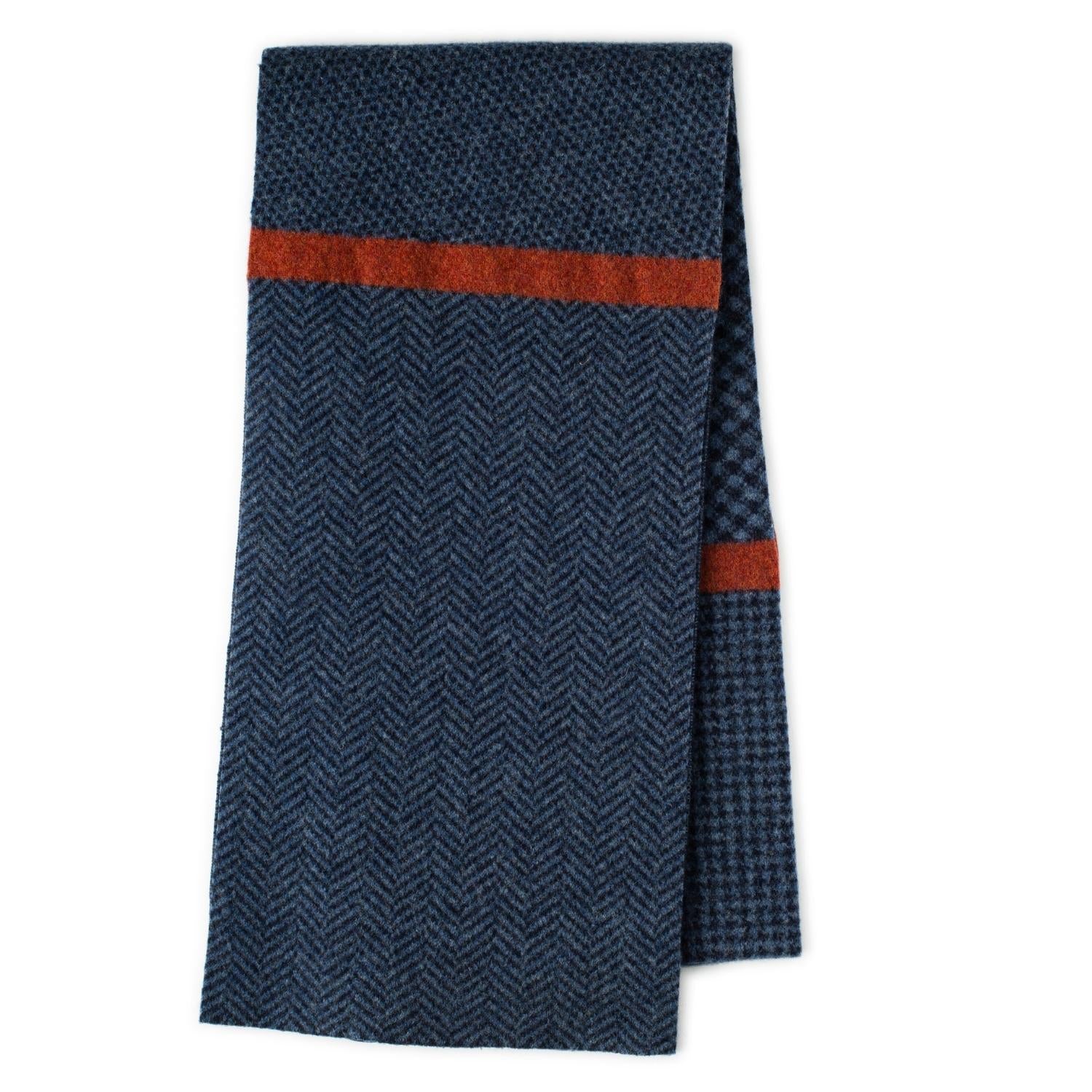 Patterned scarf - herringbone scarf - blue and red 