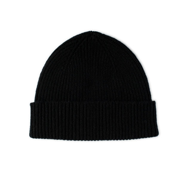 Lambswool beanie - black ribbed beanie hat for men and women