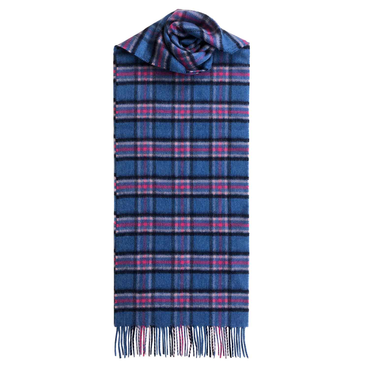 Checked Cashmere Scarf With Fringes | Blue Pink