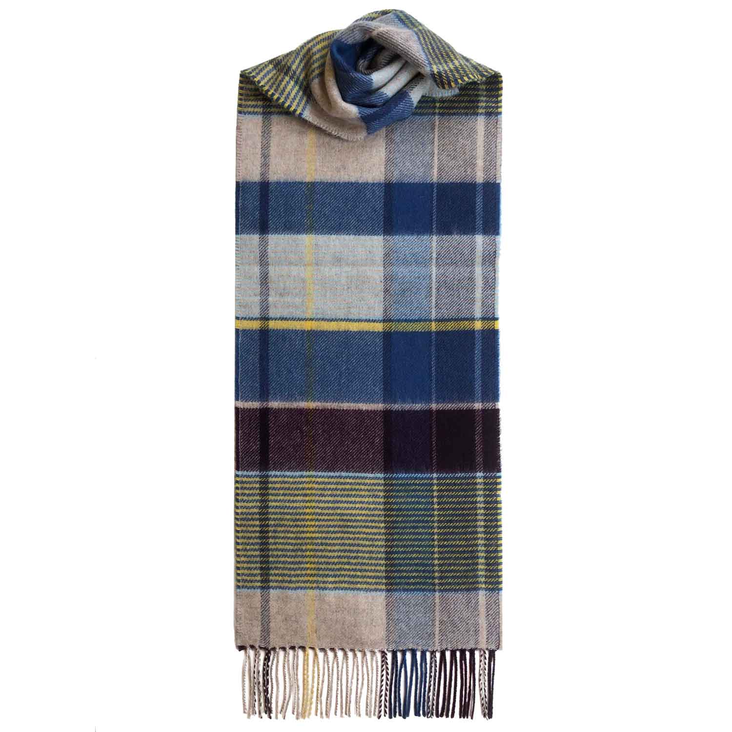 Checked Cashmere Scarf With Fringes Lomond Cashmere | Beige Blue | 