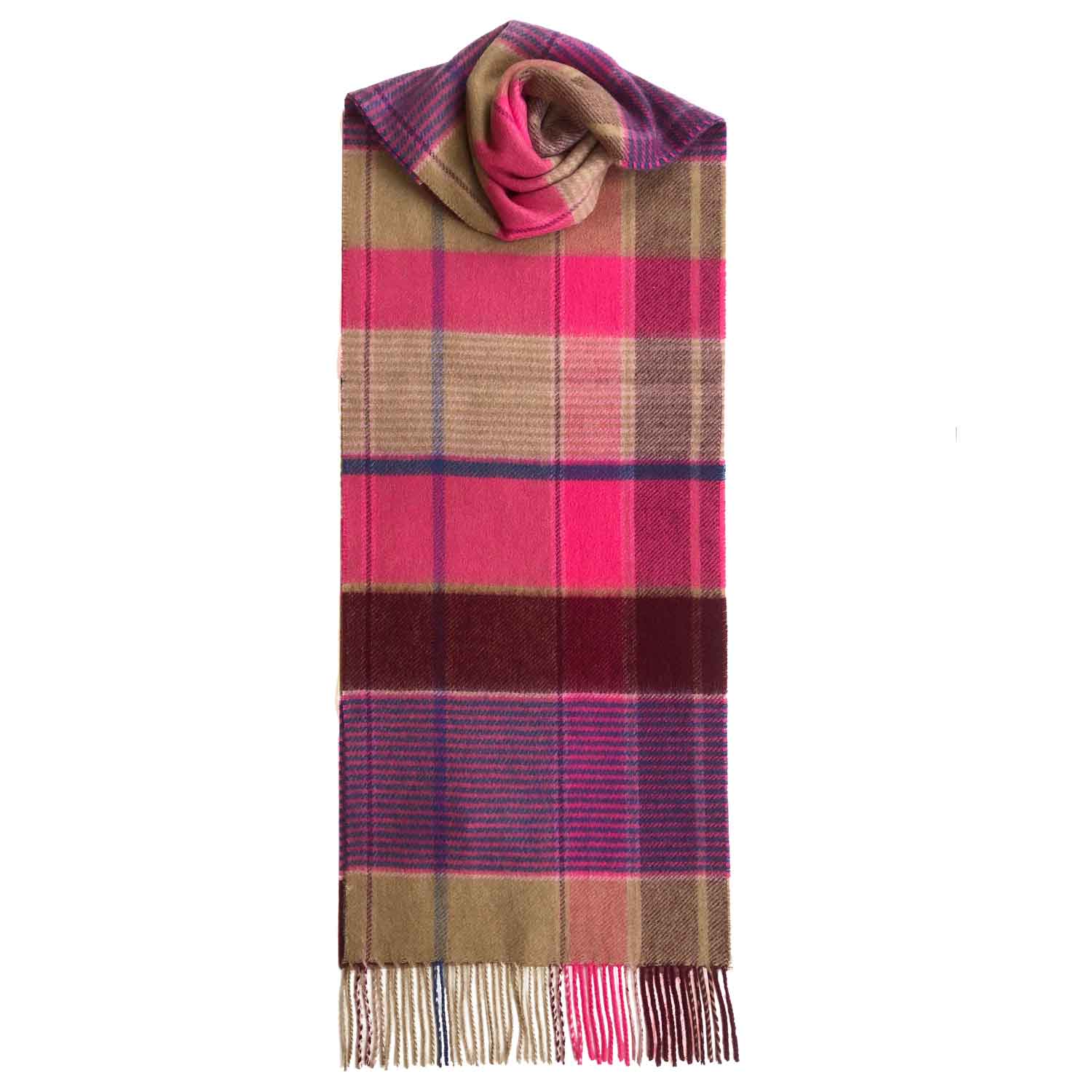 Checked Cashmere Scarf With Fringes Lomond Cashmere | Beige Pink