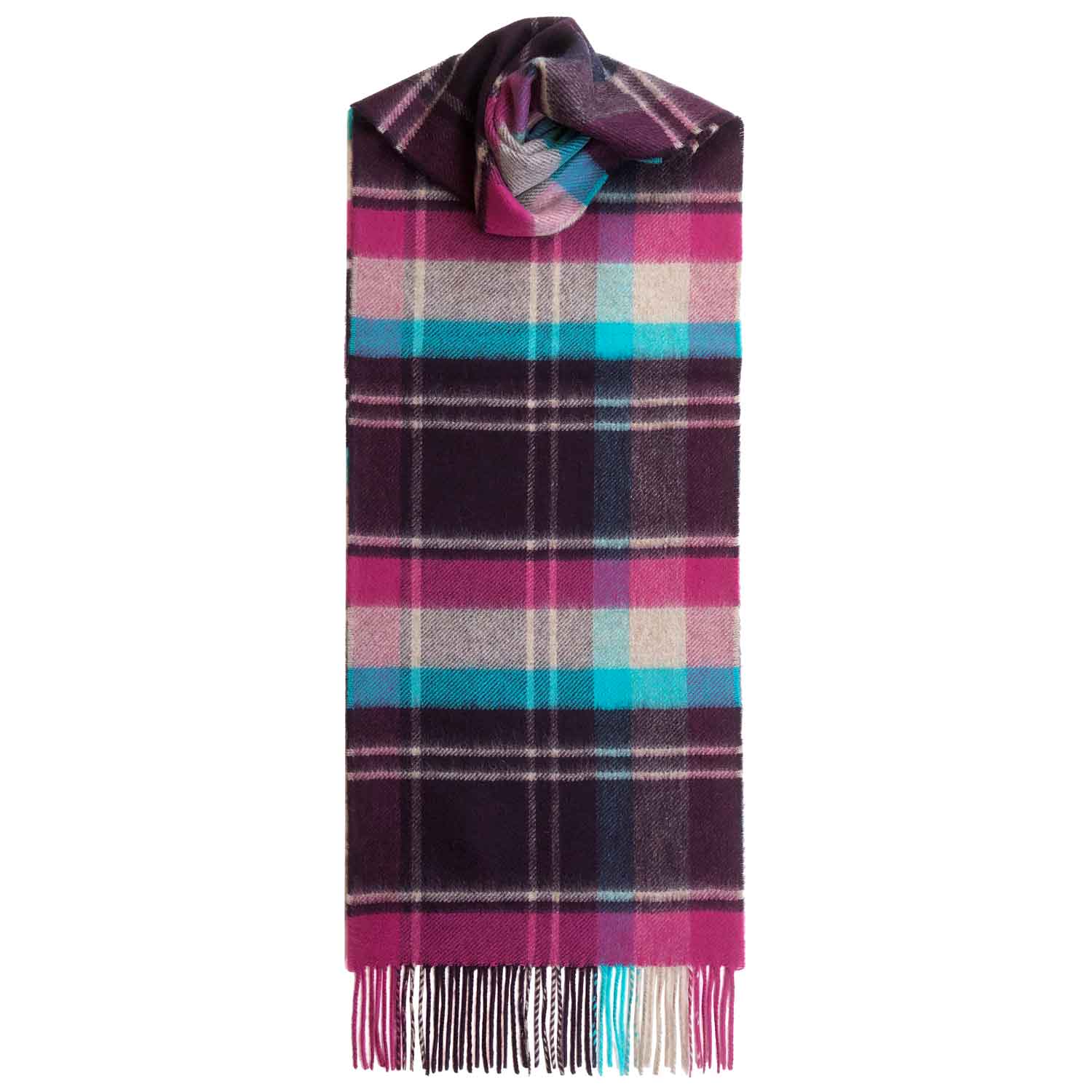 Checked Cashmere Scarf With Fringes Lomond Cashmere | Turquoise Pink