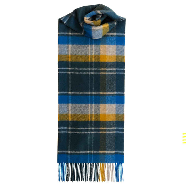 Checked Cashmere Scarf With Fringes Lomond Cashmere | Blue Mustard Yellow