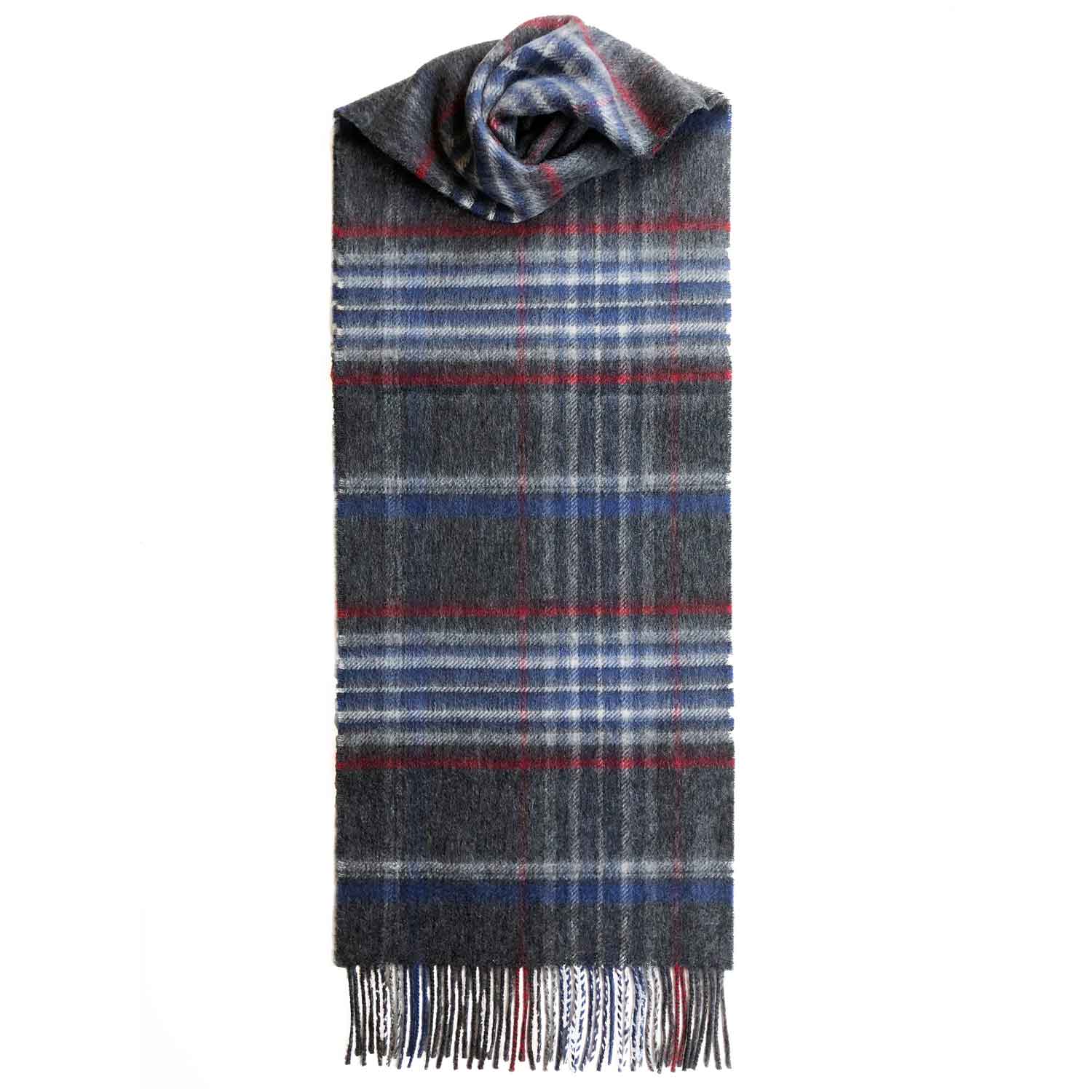 Checked Cashmere Scarf With Fringes Lomond Cashmere | Grey Red 