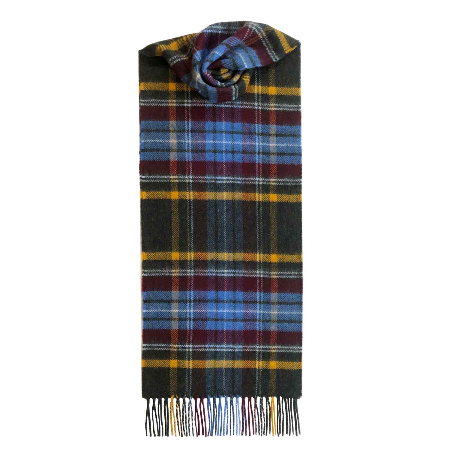 Checked Cashmere Scarf With Fringes | Brown yellow blue 