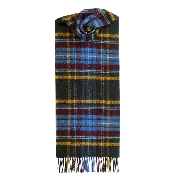 Checked Cashmere Scarf With Fringes | Brown yellow blue 