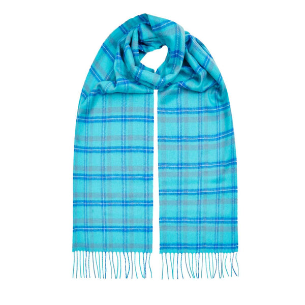Checked Cashmere Scarf - Turquoise blue overcheck