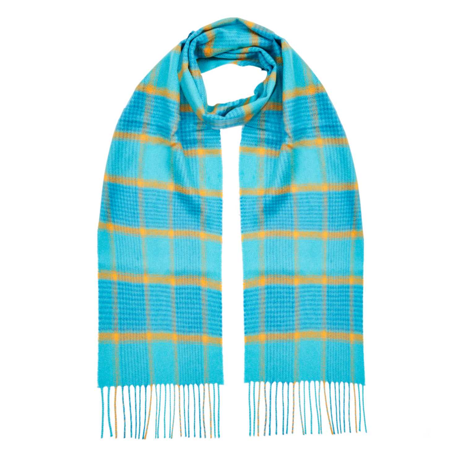 Checked Cashmere Scarf - Turquoise Yellow Overcheck