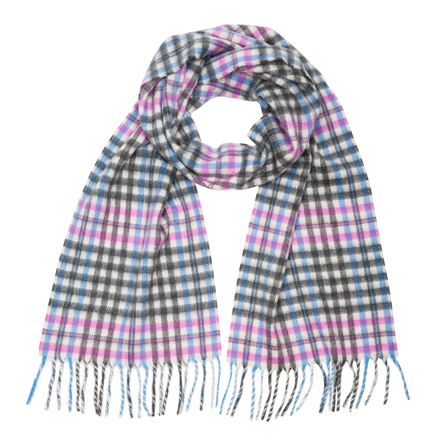 Checked Cashmere Scarf - pink, green, blue, beige
