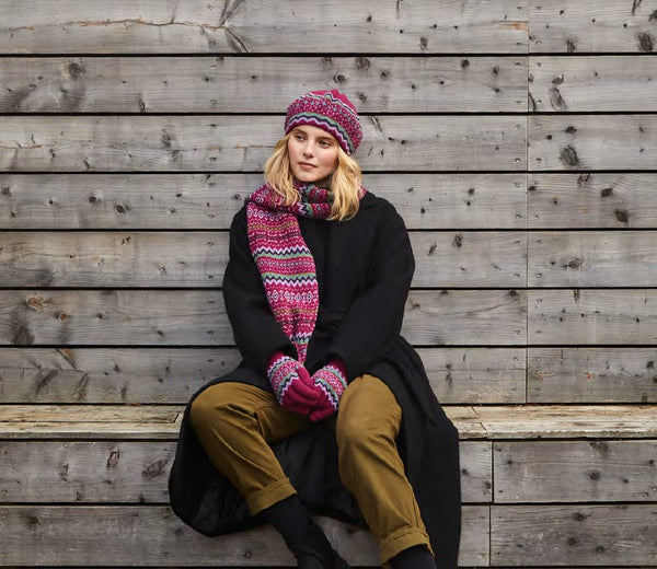 Patterned Berets- Lambswool Ladies Berets - Pink on Model