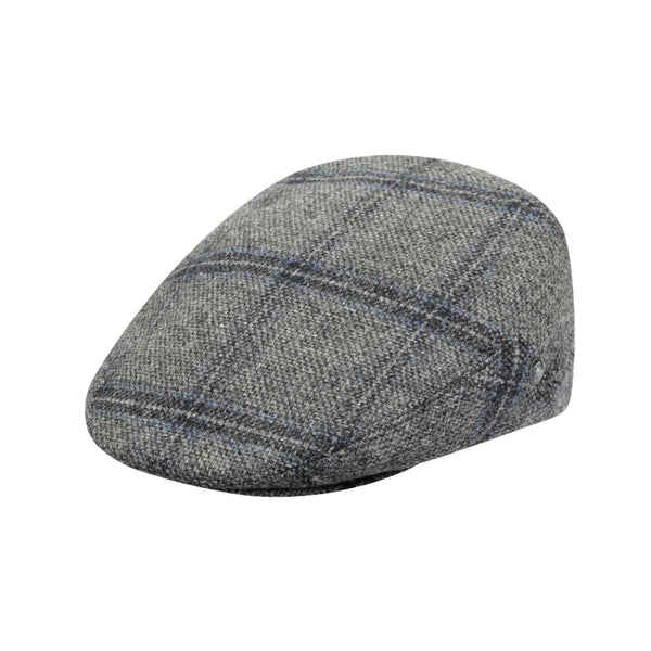 City Sport cap - Wool Flat Cap - Checked Flat Cap in Grey 