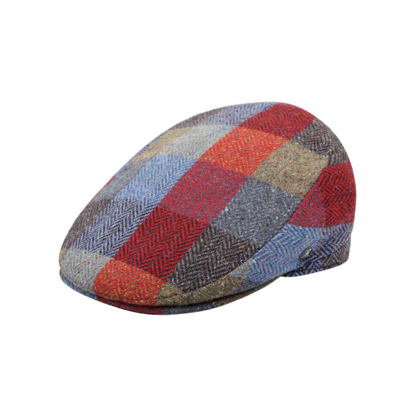 Checked Herringbone Flat Cap | City Sport Flat Cap in red, blue and grey