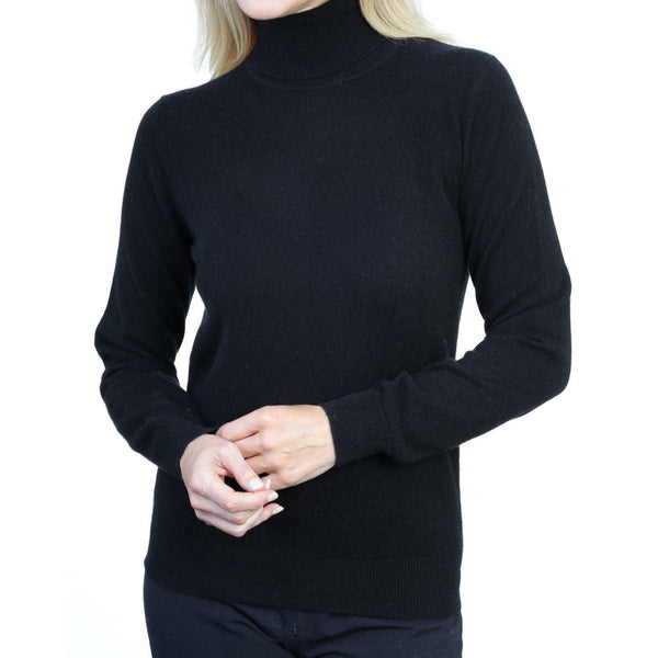 Women's Cashmere Roll Neck Jumper | Black | Front View