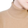 Ladies Beige Camel Cashmere Polo Neck Sweater | Close up | Shop at The Cashmere Choice | London