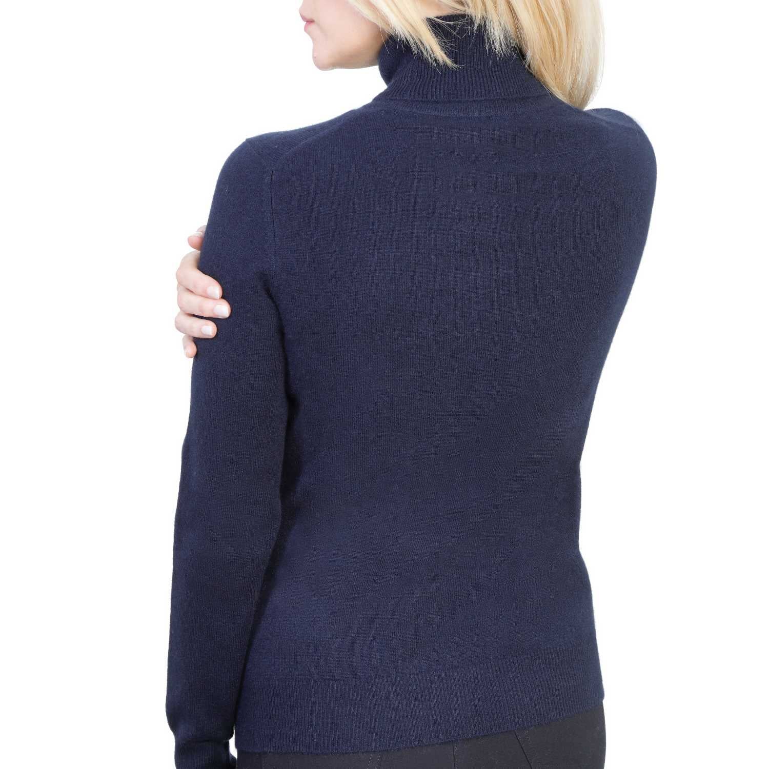 Women's Cashmere Roll Neck Jumper | Navy Blue | Back View